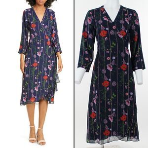 Ted Baker London Hedgerow Floral Stripe Long Sleeve Wrap Dress